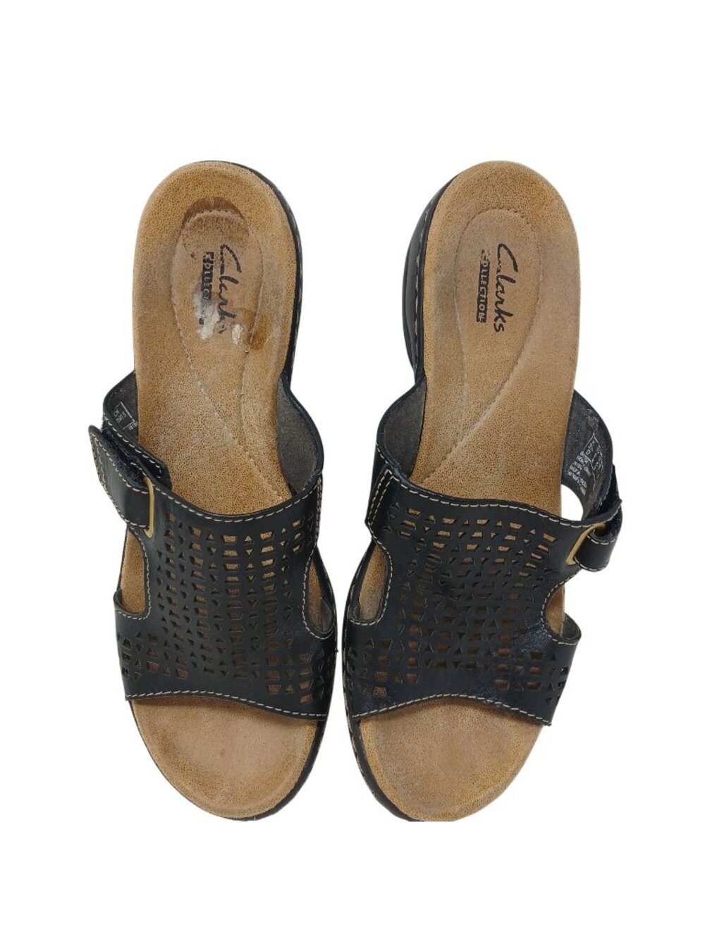 Clarks Womens 6 EU 36 Hayla Samoa Black Wedge Sandal Adj Strap Comfort #2-6